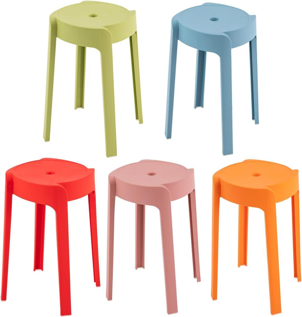 5 Pack Plastic Stackable Stools, 18" Plastic Round Stools, Colorful Nesting Stools, Portable Multipurpose Stool Chairs Flexible Seating for Classroom Students School Home Office (Colorful)
