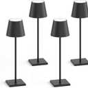 4-Pack LED Rechargeable Table Lamp, Battery Desk lamp 3W 6000mAh Battery Operated Stepless Dimming Modern Portable Table Light for Restaurant/Dinner/Bedroom/Outdoor IP54 Waterproof (Black)