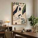 Framed Boho Abstract Botanical Wall Art for Living Room, Neutral Earthy Tropical Leaf Canvas Painting Prints Artwork for Walls, Mid Century Modern Vertical Wall Decor for Bedroom Home Office, 24x36 In