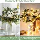 Pimf 60 Pcs Eucalyptus Greenery Stems Bulk, 7 Kinds Mixed Faux Eucalyptus Leaves & Silver Dollar Stems with White Flowers, DIY Wedding Bouquets, Centerpieces & Vase Arrangements with LED Lights