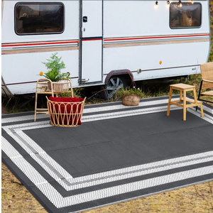 Garvee Outdoor Rug 10x14 Large Waterproof Plastic Straw Rug Reversible Portable Camping Rug Grey White Panel for Patio Porch RV Balcony