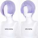 Half and Half Polyester Cosplay Wig Short Light Purple Anime Wig with Bangs Purple Side Part Synthetic Hair for Men Women Halloween Party