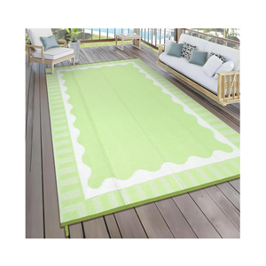  9x12 Outdoor Rug Waterproof Foldable Plastic Straw Carpet for Patio Porch Scalloped Border Reversible Mat Lightweight Floor Mat for Picnic, Rv, Beach, Deck, Camper, Balcony Light Green