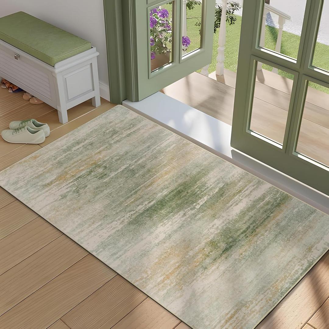 Abstract Doormat Entryway Rug Washable Area Rug 2x3, Spill-Proof Surface, Non-Slip Backing, Cozy Soft Faux Wool, Printed Rugs 2x3, Bathroom Rugs, Bedroom Rugs - Sana (2'x3')