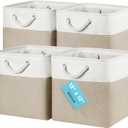 OrganiHaus 12x12 Cube Storage Bins 4 Pack, Foldable Cube Storage Organizer w/ Rope Handles, Collapsible Fabric Bins for Toys, Clothes & Closet Organization, Fabric Square Baskets - Beige/White