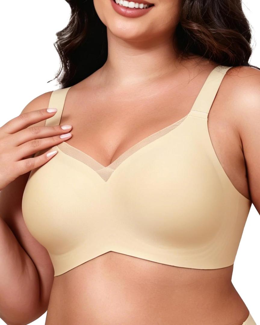 LEVAO Jelly Wireless Bra for Women, Seamless Deep V Neck Everyday Bra