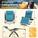 Slendor Oversized Zero Gravity Chairs XXL, 33IN Padded Zero Gravity Lounge Chair, Folding Reclining Patio Chair Lawn Recliner w/Aluminum Alloy Lock, Headrest, Cup Holder, Support 500lbs, Light Blue