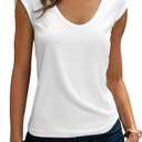 Women's V Neck Basic T Shirts Modal Cap Sleeve Tops Casual Solid Tank Tees, S 