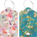 6 x 2 Pack PU Leather Luggage Tags for Suitcase, Travel Cruise Luggage Tag with Privacy Flap, Name ID Label and Metal Loop for Women Men Baggage Handbag School Bag Backpack, Watercolor Flowers
