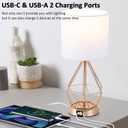 Table Lamp with USB Port, 3 Way Dimmable Touch Lamps for Nightstand, Modern Small Bedside Lamp with Fabric Shade, Gold Side Table Lamp for Bedroom Living Room, USB A & C, LED Bulb Included