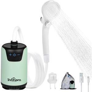innhom Portable Camping Shower, 6000mAh Rechargeable Camp Shower Pump with LED Display, 2 Mode Electric Portable Shower for Camping, Hiking, Travelling, Washing (Green)