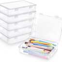 Oqqlin 6 Pcs Plastic Storage Boxes with Lids, 9 x 6.5 x 2 Inch Clear Rectangular Plastic Box Multipurpose Craft Organizers Small Storage Containers for Pencils, Beads, Craft Accessories, Small Items