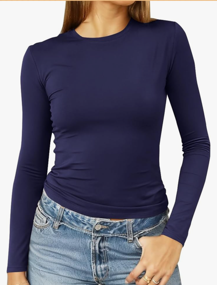 Abardsion Women's Long Sleeve Shirts Spring 2026 Casual Basic Going Out Crop Tops Slim Fit Tight Y2K Clothes Size M