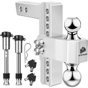 METOWARE Adjustable Trailer Hitch - Aluminum Tow Hitch Fits 2-Inch Receiver - Heavy Duty Drop Hitch with 8-Inch Drop/Rise for Truck (14,000 LBS GTW), Double Stainless Steel Locks & Hitch Pin