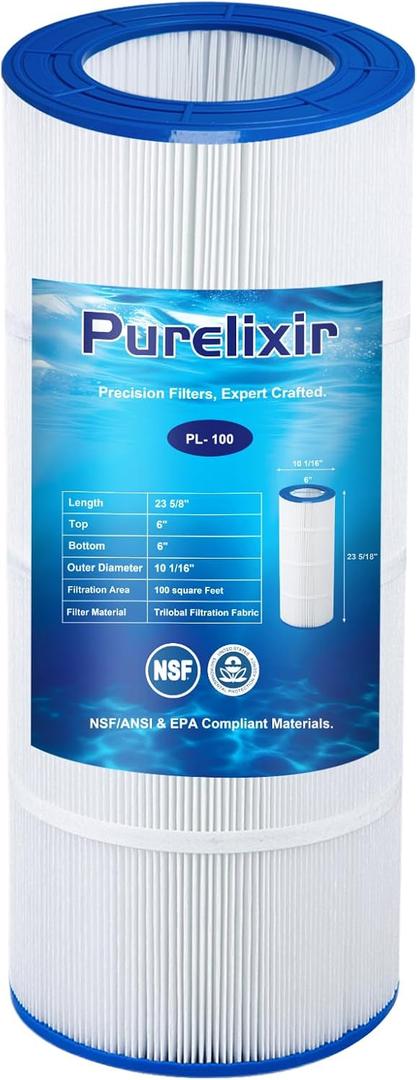 NSF Certified Pool Filter Cartridge Compatible with Clean and Clear 100, Posi-Clear PCRP100, PAP100, Unicel C-9410, Filbur FC-0686, R173215, 59054200, 100 Sq. Ft., 23 5/8" x 10 1/16"