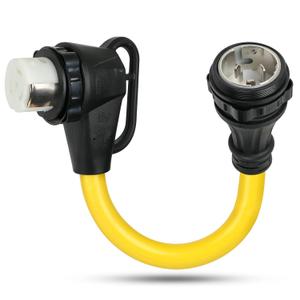 1.5FT 50 Amp RV Power Adapter Cord, NEMA SS2-50P to SS2-50R 90-Degree Locking Female Receptacle, Twist Lock Extension for Travel Trailers, Campers - Flame Retardant, 100% Copper Conductors