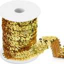 Chuangdi 11 Yard 1 Inch Elastic Sequins Trim 3 Row Flat Glitter Sequin Bling Fabric Paillette Ribbon Trim Metallic Stretch Crafts Elastic Lace for Dress Embellish(Gold)