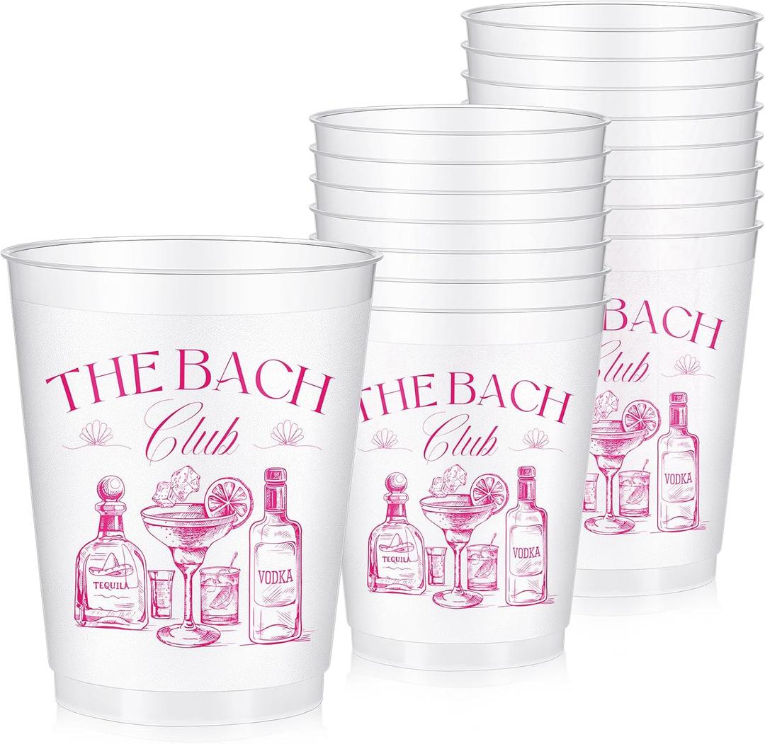 Baderke 16 Bachelorette Party Plastic Cups Clear Frosted Cute Bach Party Drinkware Reusable Cups Supplies Bridal Shower Favors Engagement Decorations Gift (16oz,Rose Pink the Club)