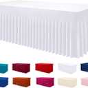 Smiry Spandex Tablecloth, Elastic Fitted Stretch Tablecloth for 8FT Rectangle Tables, Waterproof Washable Table Cover Skirt for Outdoor, Wedding, Banquet & Parties (White, 96Lx36Wx30H Inch)