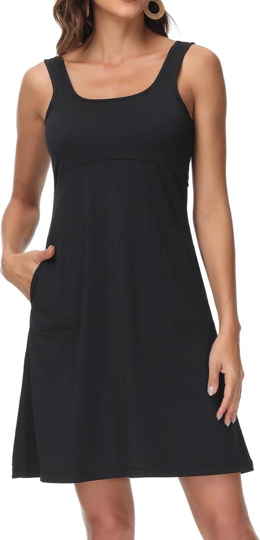Womens UPF 50+ Tank Dress A-Line with Pockets Breathable Quick Dry Sun Protection for Hiking Camping Beach Outdoor