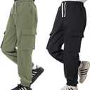 LIUNLU 2 Pack Boys Cargo Joggers Pants Elastic Waist Casual Jogging Trousers Bottom for Kids 7-8 Years Old