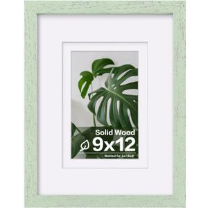 Egofine 9x12 Picture Frame Made of Solid Wood Covered by Plexiglass, Wood Frame for Pictures 5x7/6x8 with Mat or 9x12 without Mat, Tabletop and Wall Mounting Display, Rustic Green