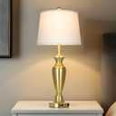 Gold Table Lamp for Living Room Single, 30 Tall Touch Control Bedside Lamp for Nightstand, 3-Way Dimmable Bedroom Lamp with USB A+C Ports and AC Outlet (1 Pack)