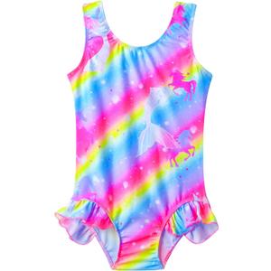Snowheart Girls Bathing Suit Toddler Swimsuit Girl Hawaiian Floral Ruffle One-Piece Breathable Swimwear 4-10T