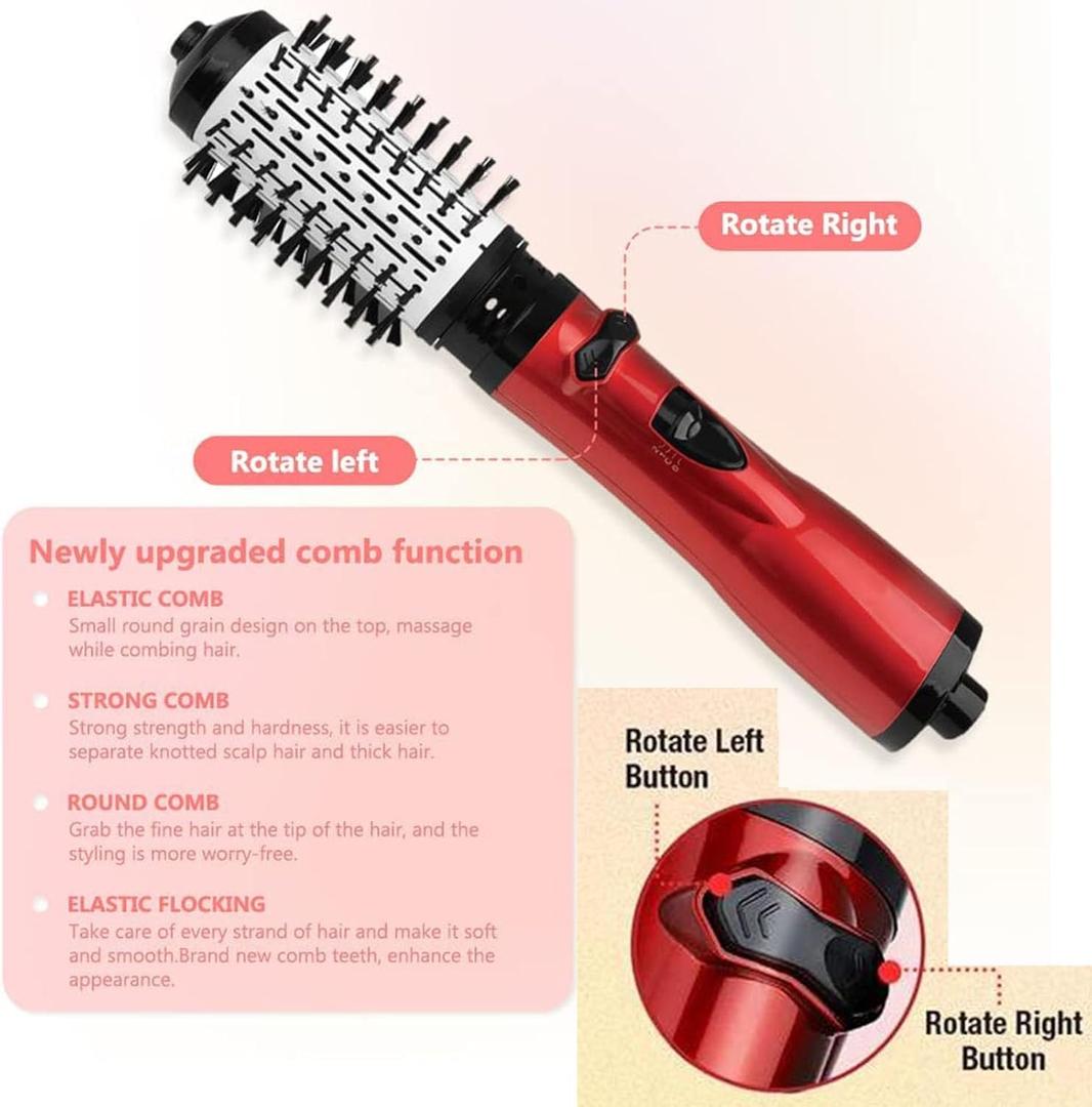Auto-Rotating Hair Styler for Dry and Wet Hair, Curling Hot Air Dryer (Red)