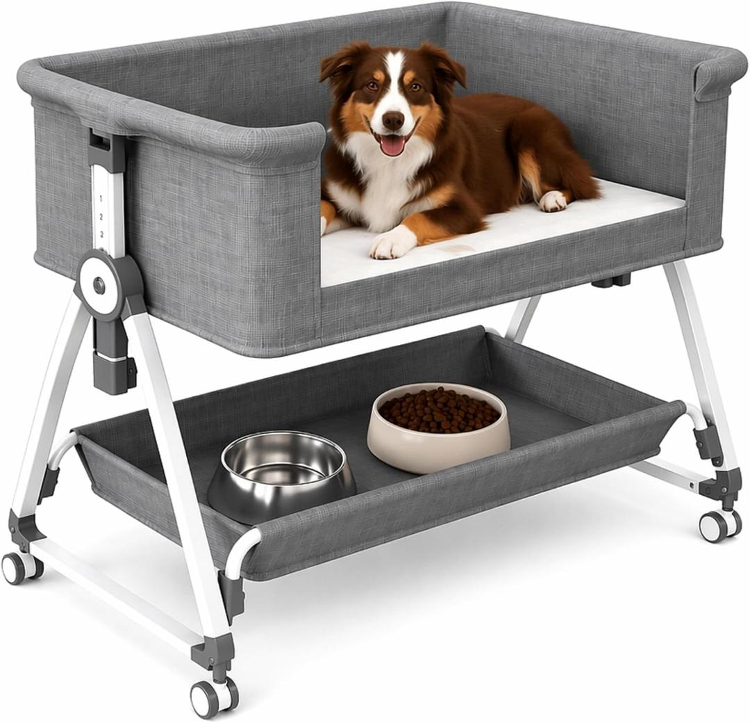 Bedside Dog Bed, Adjustable Elevated Bed Extender, S/M Dogs Cats