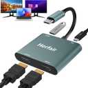 Herfair HDMI Splitter for Dual Monitors Extended Display 1 in 2 Out 4K USB C to 2 HDMI Adapter Extender for MacBook Laptop Support All Mode for Windows & ABB Extend/Mirror Mode for MacOS