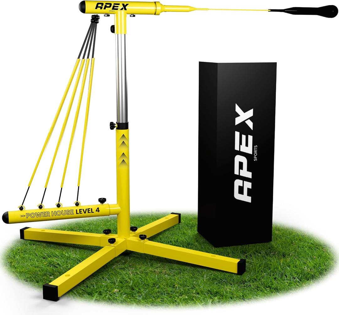 Apex Sports Baseball Swing Trainer Adjustable Batting Practice Trainer with Power Resistance Bands for Hitting Mechanics, Swing Speed & Timing