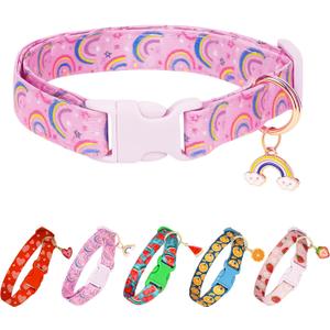 Cute Dog Collar Rainbow Pattern for Boys and Girls Holiday Dog Collars Summer Fall Gift Adjustable for Small to Medium Breed Dogs (Rainbow, S)
