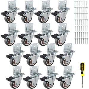 2 Inches Side Mount Caster Wheels Set of 16 L-Shaped Rubber Locking Swivel Casters Heavy-Duty Double Plate Castor with Brake Industrial Metal Wheels for Workbench, Furniture, Cabinet, Woodbox