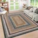 RUGSREAL Braided Washable Area Rug 8x10 Large Area Rug for Living Room Modern Braid Bedroom Carpet Non Slip Stain Resistant Dining Room Throw Rug Farmhouse Accent Carpet for Home Decor, Sand/Bronze