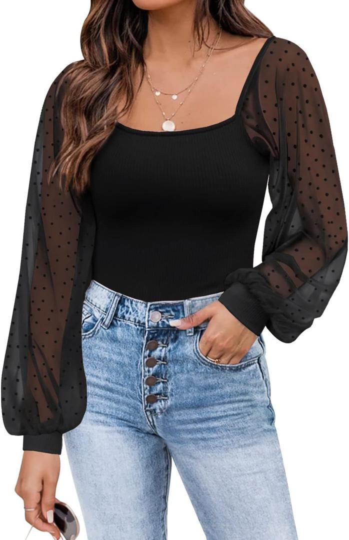 DOROSE Womens Mesh Long Sleeve Shirts Casual Blouses Tops (XX-Large)
