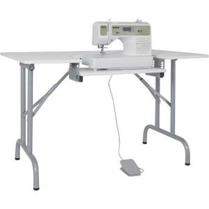 Sew Ready Folding Multipurpose Sewing Table - 47.5" W x 28" D Foldable White Hobby and Sewing Machine Table with Adjustable Shelf - Can Also Be Used as Computer Desk
