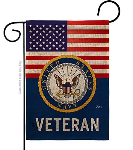 US Navy Veteran Burlap Garden Flag - Armed Forces USN Seabee United State American Military Retire - House Decoration Banner Small Yard Gift Double-Sided Made In USA 13 X 18.5