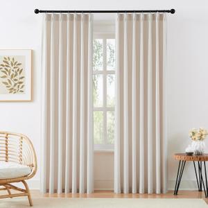 Linen Texture Curtains for Living Room Bedroom Pinch Pleated 84 Inch Length Blush Beige Semi Sheer Window Curtains 2 Panel Set for Girls Room Light Filtering Pleated Drapes with Hooks for Home Decor
