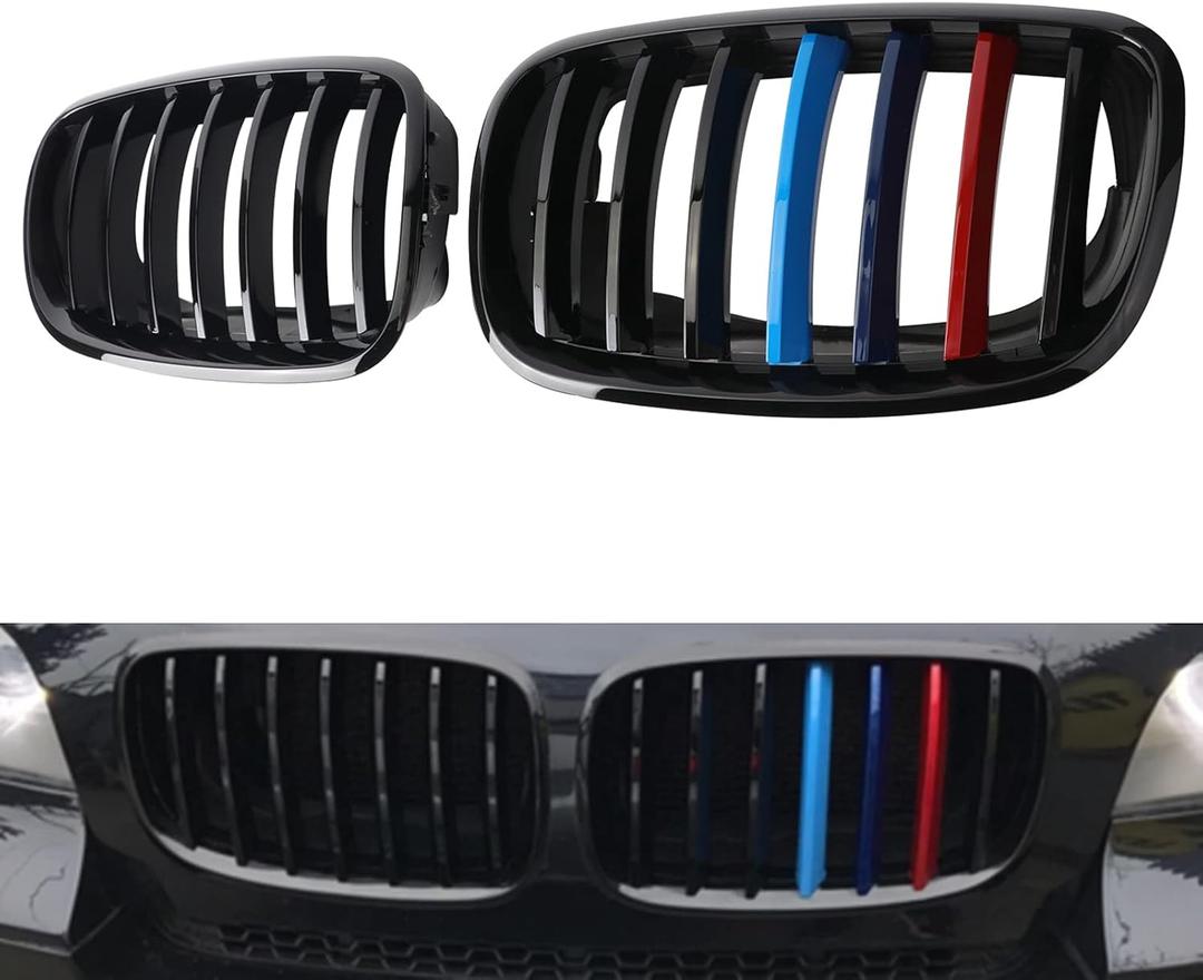 Front Grill M Color Grille For 2007-2014 X5 E70 X6 E71ABS Gloss Black M Color Kidney Grille (M Color & Single Slats)