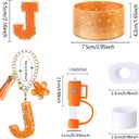 Stanley Cup Accessories Set Of 6 PCS, Including Letter Stickers, Letter Chains, Straw Caps, Cup Sleeves, And Spill Proof Stoppers, Orange, 30 Oz 40 Oz, Water Bottle Carrier Set(Cup Not Included)