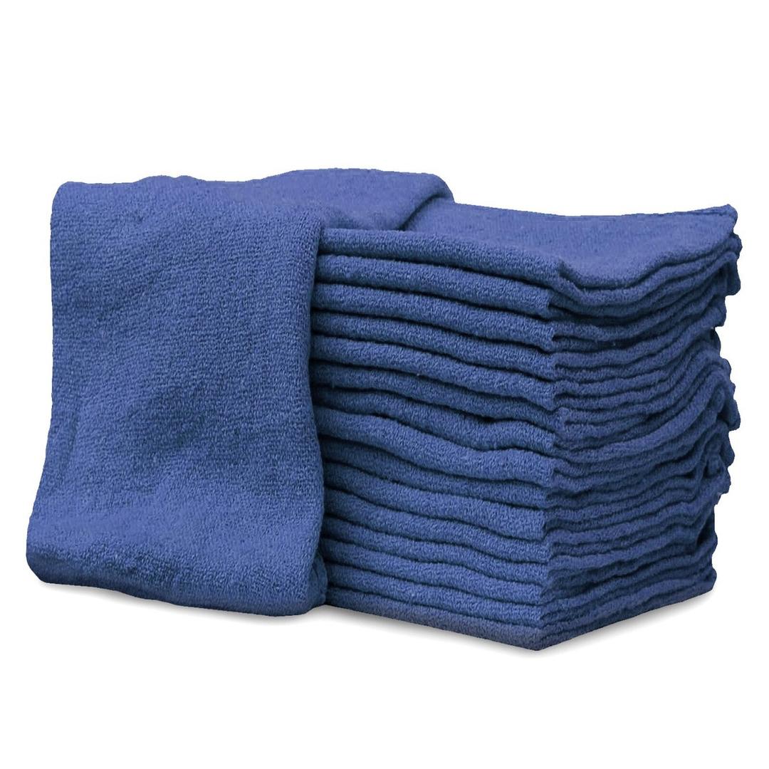 Avalon Towels Cotton Shop Rags – (Pack of 50) Size 12x14 Inches Cleaning Rags – Absorbent Shop Towels and Multipurpose Cleaning Towels for Automobiles, Industries, Garage and Homes Blue
