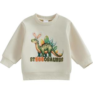 Douhoow Toddler Boy Easter Outfits Baby Boy Sweatshirts For The Chicks Seggosaurus 6M 12M 18M 2T 3T 4T 5T Boys T-shirt Tops (Beige A, 6-12 Months)