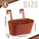 Hicarer Metal Hanging Flower Pots for Railing Fence, Large Hanging Rail Planters for Outdoor Window Balcony Plants Holder with Hooks for Garden Yard Home Decor(Brown,4 Pcs)