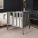 Dream On Me Jett Mini Folding Baby Crib in Pebble Grey, GreenGuard Gold & BSA, Lightweight & Portable, Patented Flat Folding System, Small Spaces & Travel, 1.5 Mattress Pad, 3 Heights, Safe Wheels