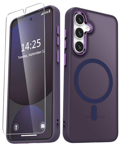 YENAPOON for Samsung Galaxy S24 FE Case, Matte Magnetic Phone Case with 1 Screen Protector, Support for Magsafe, Translucent Frosted Slim Shockproof Protective Cover for Samsung Galaxy S24 FE, Purple
