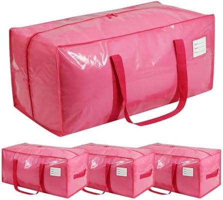 VTSVTS 3 Pack Extra Heavy Duty Large Moving Bags with Comfortable Handle & Strong Zipper,Storage Totes for Space Saving Moving Storage College Supplies Alternative to Moving Box,Pink