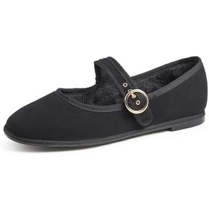 FEVERSOLE Women's Soft Breathable Mary Jane Memory Foam Cushioned Comfort Round Toe Metal Buckle Flats Walking Shoes 38