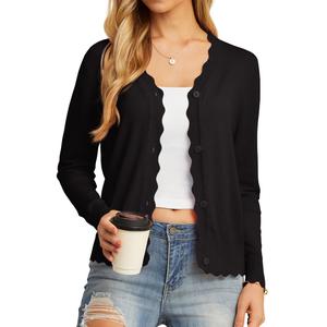 GRECERELLE Women's Long Sleeve V-Neck Button Down Cardigan Knit Shrugs Sweater S