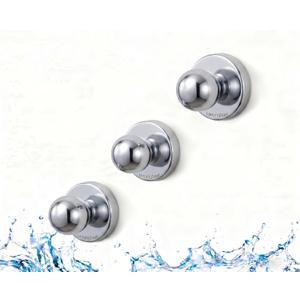 Suction Cup Hooks for Shower, Stainless Steel No Drill Wall Hooks with Olive Bead Design Heavy Duty Washable Removable Hooks for Bathroom Glass Door Towel Loofah (3, Silver)